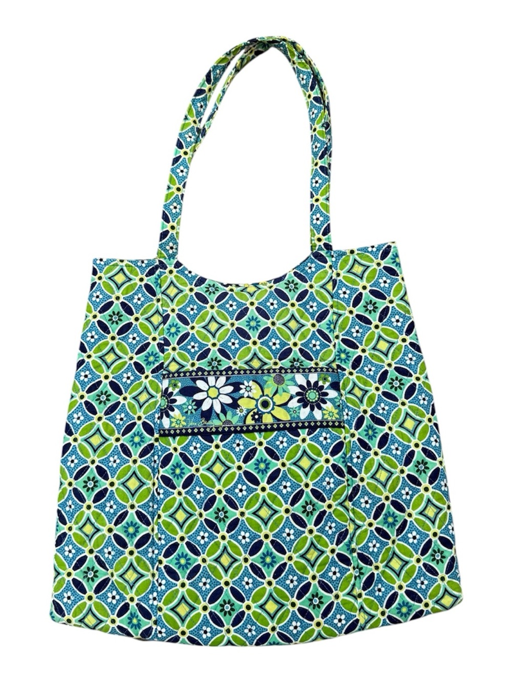 Vera Bradley Blue & Green retired daisy daisy pattern Quilted Shoulder Tote bag